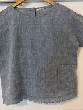 Eileen Fisher Linen Chambray Short-Sleeve Shirt - Blue